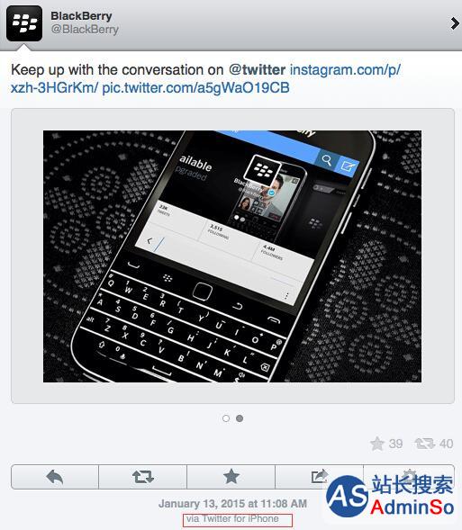 黑莓又被打脸：推特官方账号竟用iPhone发帖